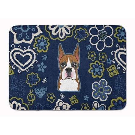 CAROLINES TREASURES Blue Flowers Boxer Machine Washable Memory Foam Mat BB5074RUG